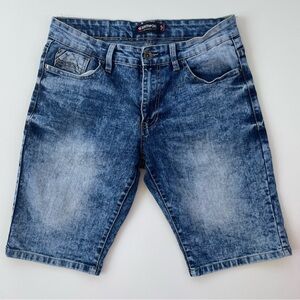 South Pole Men's Blue Acid Washed Slim Denim Jean Shorts Size 30